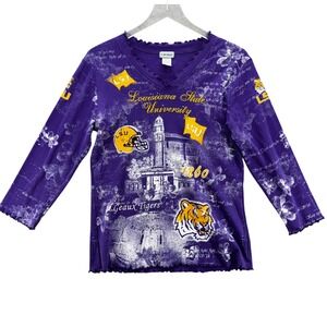P Michael Womens LSU Tigers Rhinestone Bling Long Sleeve Shirt Size M Purple VTG